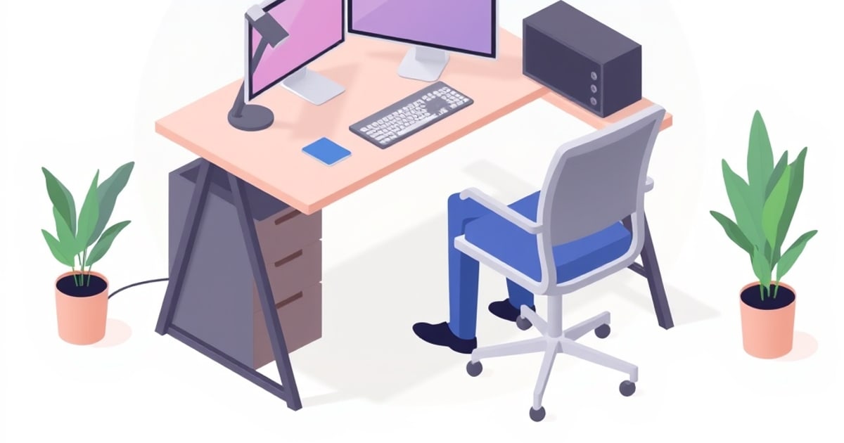 Isometric seated workstation set to OSHA neutral posture: level monitor, 90-degree elbows, flat feet